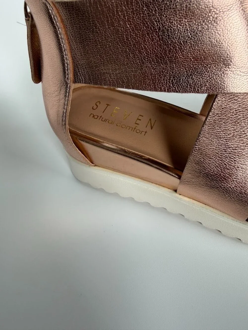 Steven Natural Comfort Kea Rose Gold Leather Platform Wedge Sandals NC-KEA Sz 6